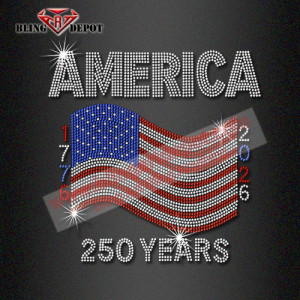 July 4th bling patriotic sparkle  rhinestones USA flag America 250 Years rhinestone